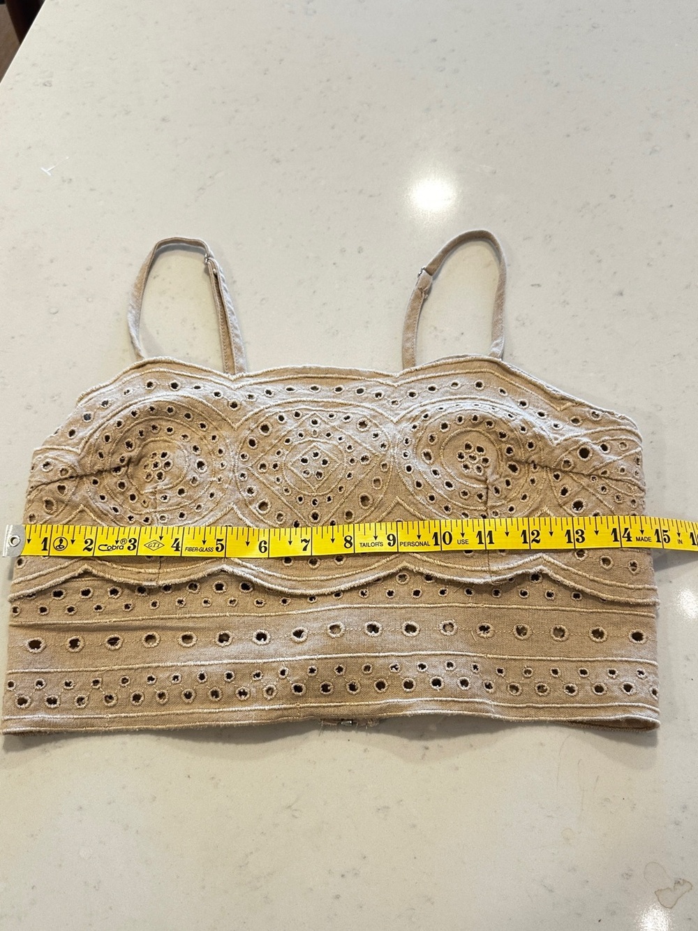 Jason Wu Tan Eyelet Linen Crop Top Size 6 - Picture 4 of 4